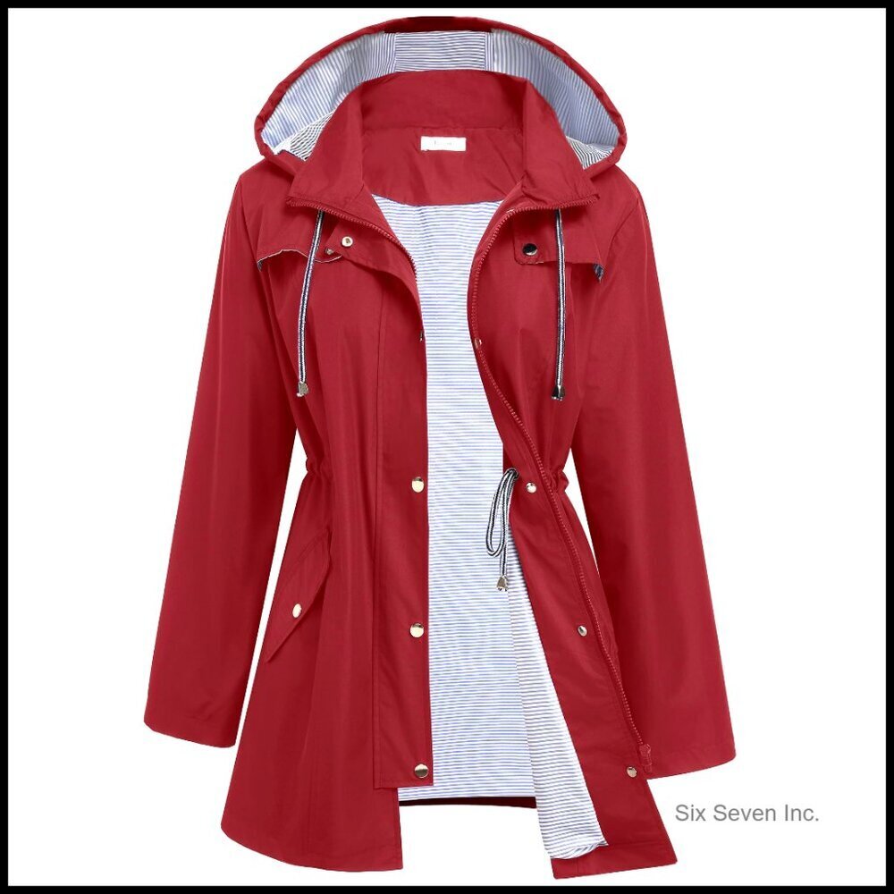 Lightweight Waterproof Raincoat Lined Hooded Trench Windbreaker Outdoor Jacket